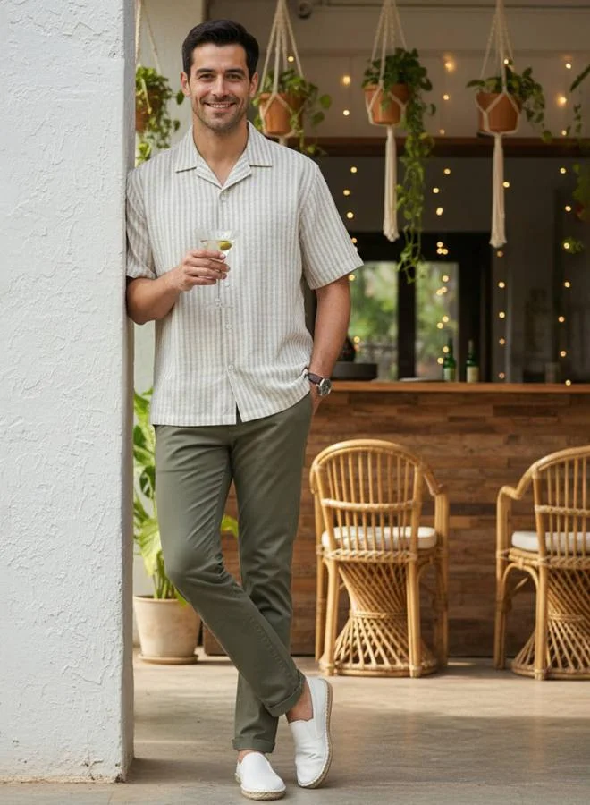 ترولوم قميص مخطط بقصة مريحة للرجال